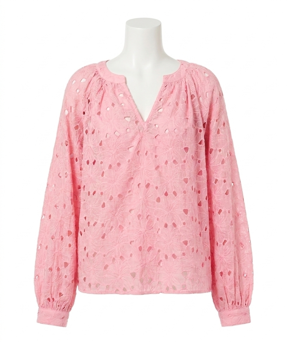 NEW ESQUALO embroidered anglaise rilou raglan blouse in romance rose